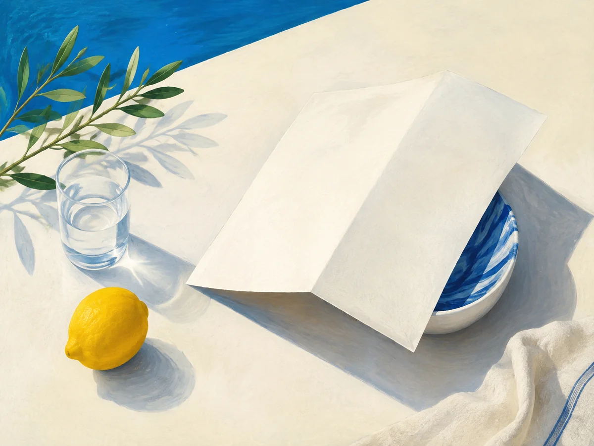 A paper cover partly hiding a bowl